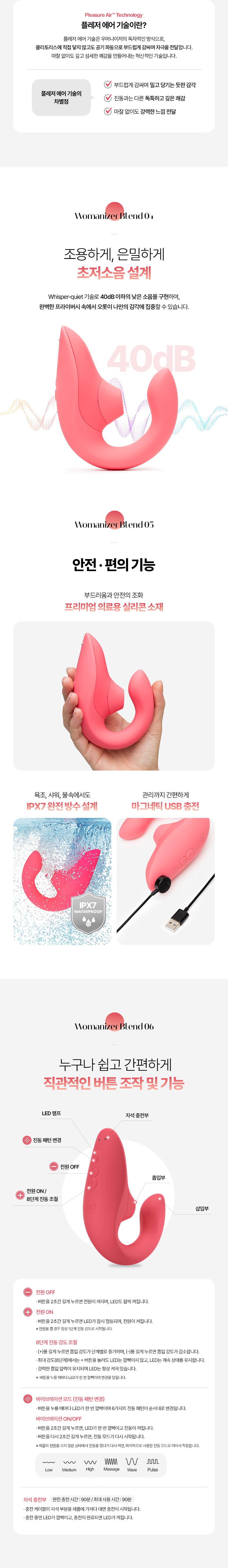 Womanizer Blend의 기능 요약 및 스펙 안내 배너